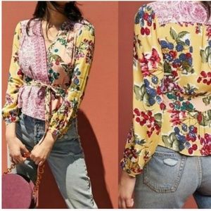 Anthropologie Floral Patchwork Longsleeve Blouse